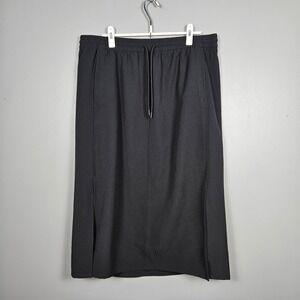 Athleta Women's XL Stride Midi Skirt Drawstring Zip Pockets Travel Slits Black